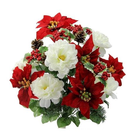 ADLMIRED BY NATURE Admired by Nature GPB6816-RD-CM 18 Stems Faux Peony Velvet Poinsettia Xmas Bush GPB6816-RD/CM